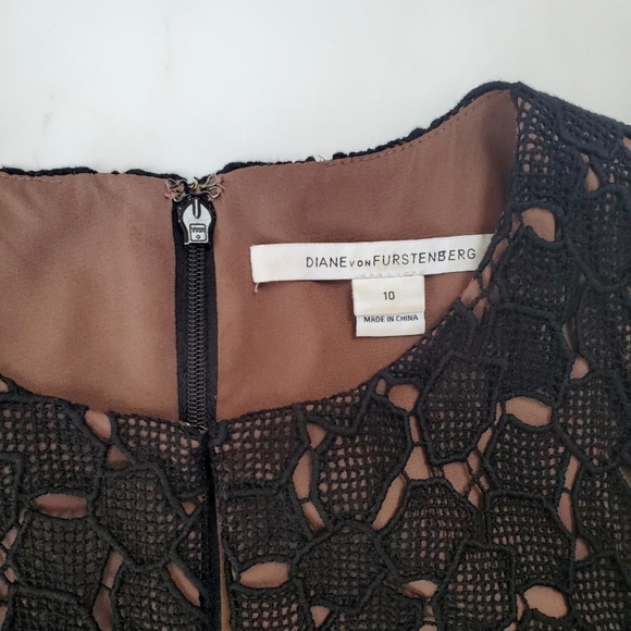 Diane von Furstenberg Delian Lace Pebble Black Dress Fitted Cocktail Women's 10 - Picture 4 of 12